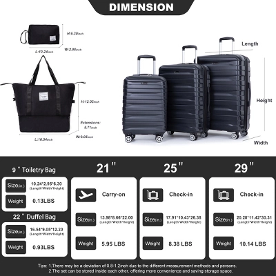 FURNIinspire Bag And Luggage Sets 5 Piece Expandable Hard Shell Suitcase Set Stylish Rolling Travel Luggage For Family, Black, 20.28"*11.42"*30.31" 4 FURNIinspire Bag And Luggage Sets 5 Piece Expandable Hard Shell Suitcase Set Stylish Rolling Travel Luggage For Family, Black, 20.28"*11.42"*30.31" - Image 2