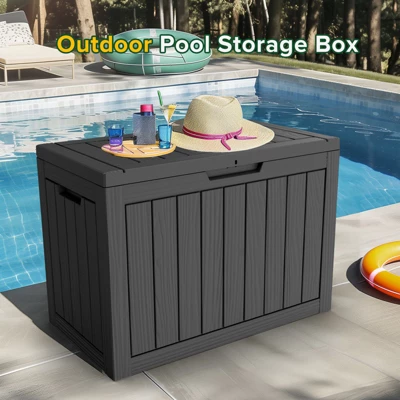 FURNIinspire Deck Boxes, 45 Gallon Portable Storage Box With Waterproof And Weather-resistant For Furniture Garden Tools, Black, 30.7"*17.1"*22" 3 FURNIinspire Deck Boxes, 45 Gallon Portable Storage Box With Waterproof And Weather-resistant For Furniture Garden Tools, Black, 30.7"*17.1"*22"