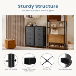 FURNIinspire Dressers 4 Drawer Fabric Tall Dresser Tower Closet Storage Chest Of Drawers For Bedroom Nursery, Grey, 11.8"*17.7"*37.4" -Home Haven Furniture Store GUEST ff3b3e9f 3b0d 4436 9f06 ac1595345841